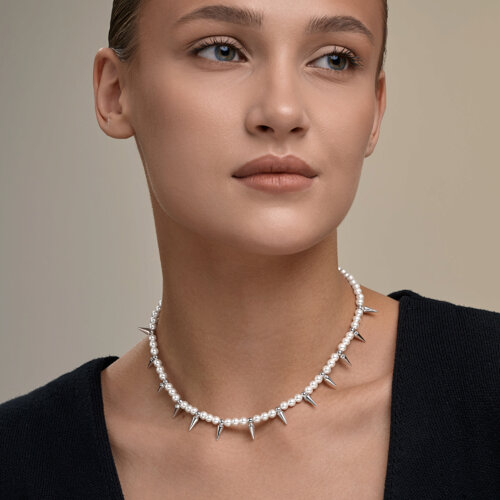 Colier din argint  cu pietre Perla Imit., Tijă din oțel