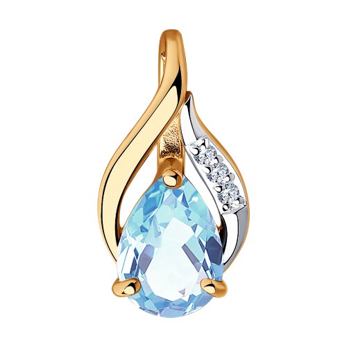 Подвеска из красного золота с камнями Фианит, Топаз голубой