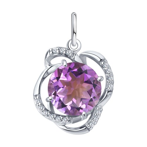 Pandantiv din argint  cu pietre Cubic Zirconia Incolor, Ametist