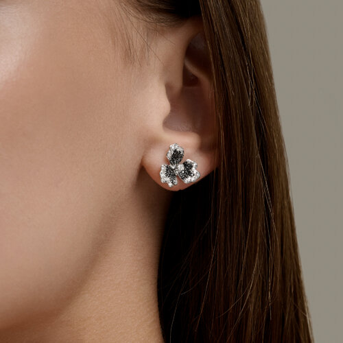 Cercei Pusete din aur alb cu pietre Diamant, Diamant negru