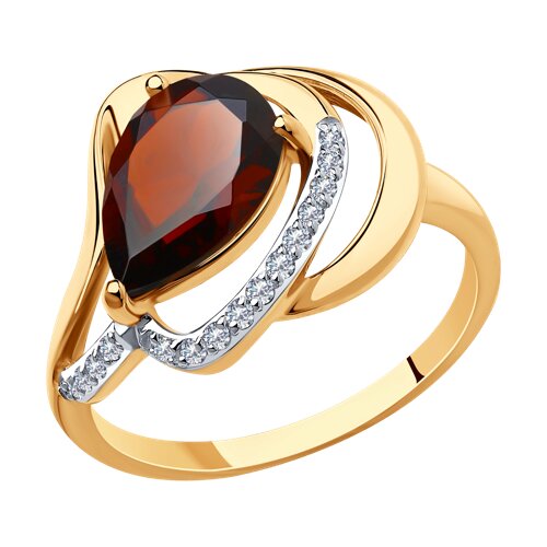 Inel din aur roșu cu pietre Cubic Zirconia Incolor, Granat