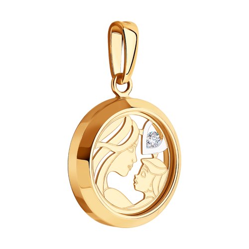 Pandativ mama și copil din aur roșu cu pietre Swarovski, Sticla