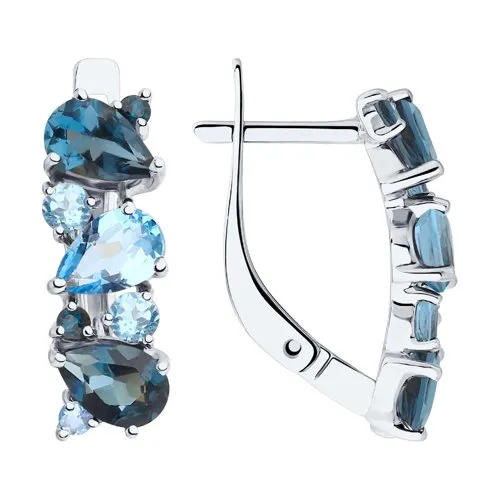 Cercei din aur alb cu Cubic Zirconia Albastru Safir, Topaz London și Topaz Swiss
