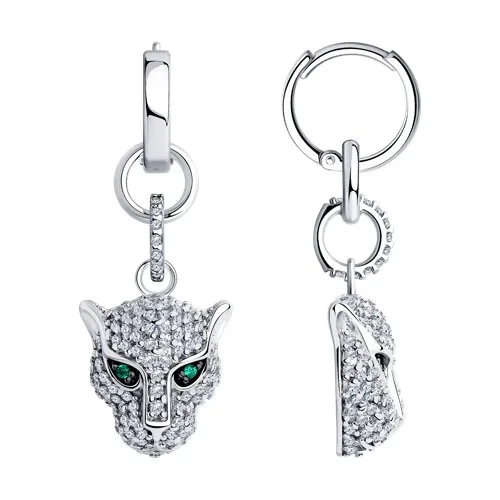 Cercei Creole din argint cu Cubic Zirconia Incolor, Cubic Zirconia Verde