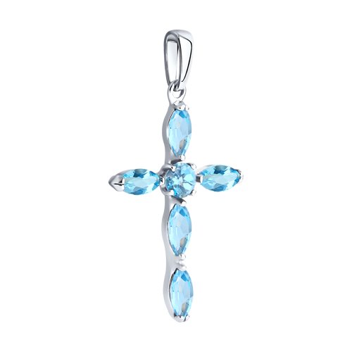 Cruce din argint  cu pietre Topaz albastru