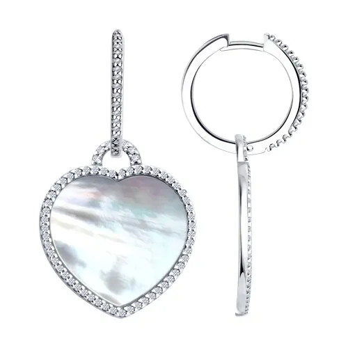 Cercei Creole din argint cu Cubic Zirconia Incolor, Sidef Alb