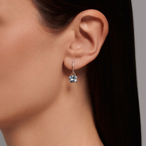 Cercei din aur roșu cu Diamant, Topaz albastru