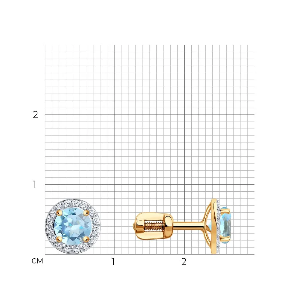Cercei Pusete din aur roșu cu Cubic Zirconia Incolor, Topaz albastru