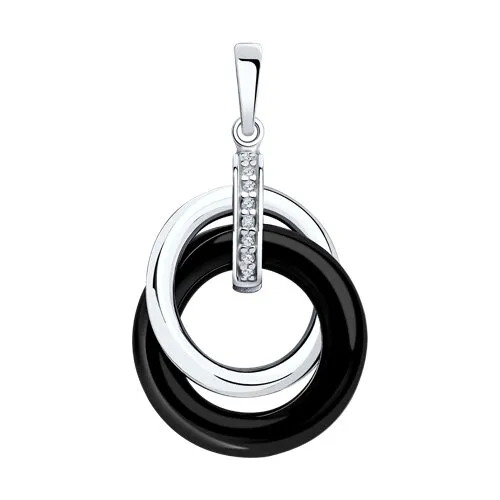Pandantiv din argint cu Cubic Zirconia Incolor, Ceramica neagră