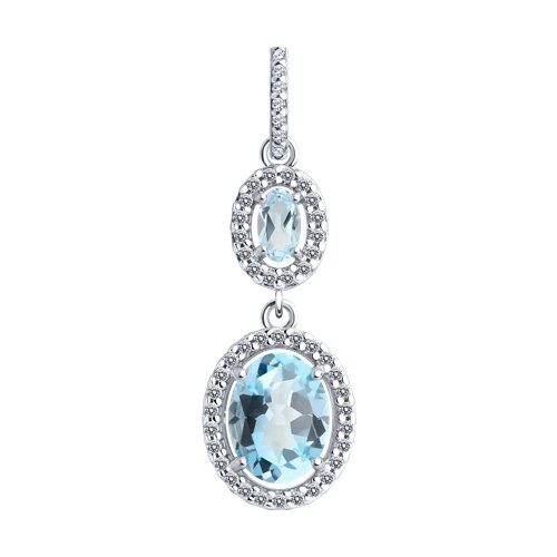 Pandantiv din argint  cu pietre Cubic Zirconia Incolor, Topaz albastru