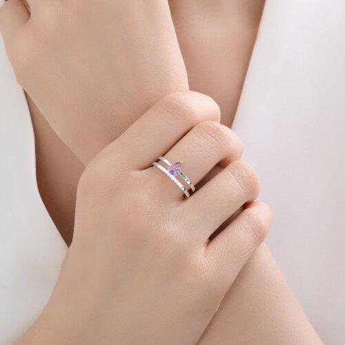 Inel din argint  cu pietre Cubic Zirconia Incolor, Ametist