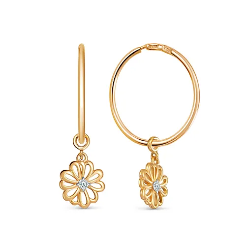 Cercei Creole din aur roșu cu Cubic Zirconia Incolor