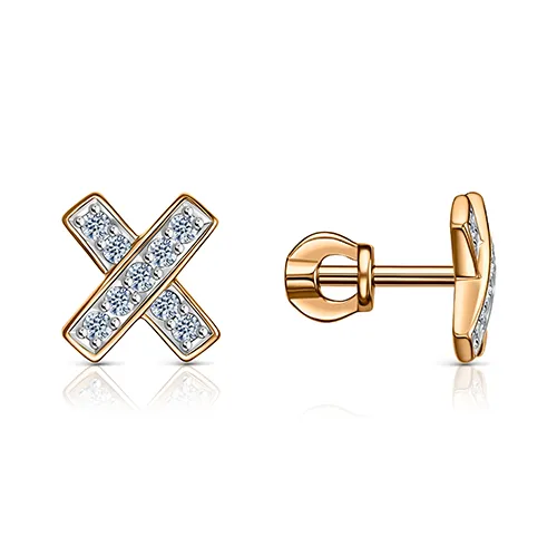 Cercei Pusete din aur roșu cu Cubic Zirconia Incolor