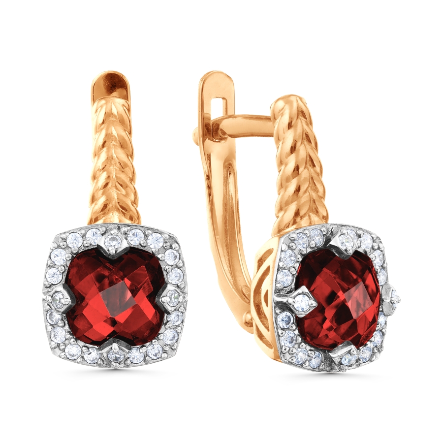 Cercei din aur roșu cu pietre Cubic Zirconia Incolor, Granat