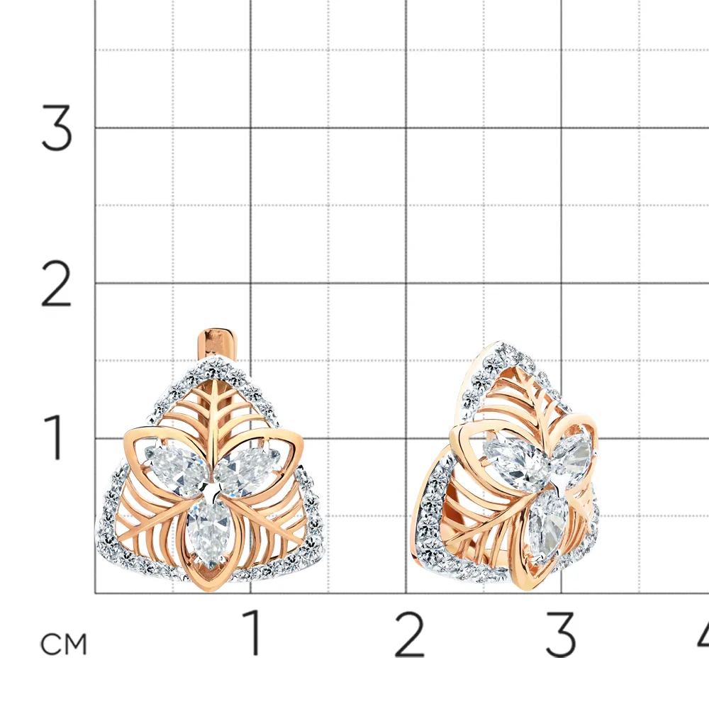 Cercei din aur roșu cu Cubic Zirconia Incolor