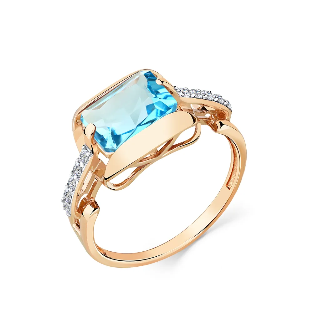 Inel din aur roșu cu Cubic Zirconia Incolor, Topaz Swiss