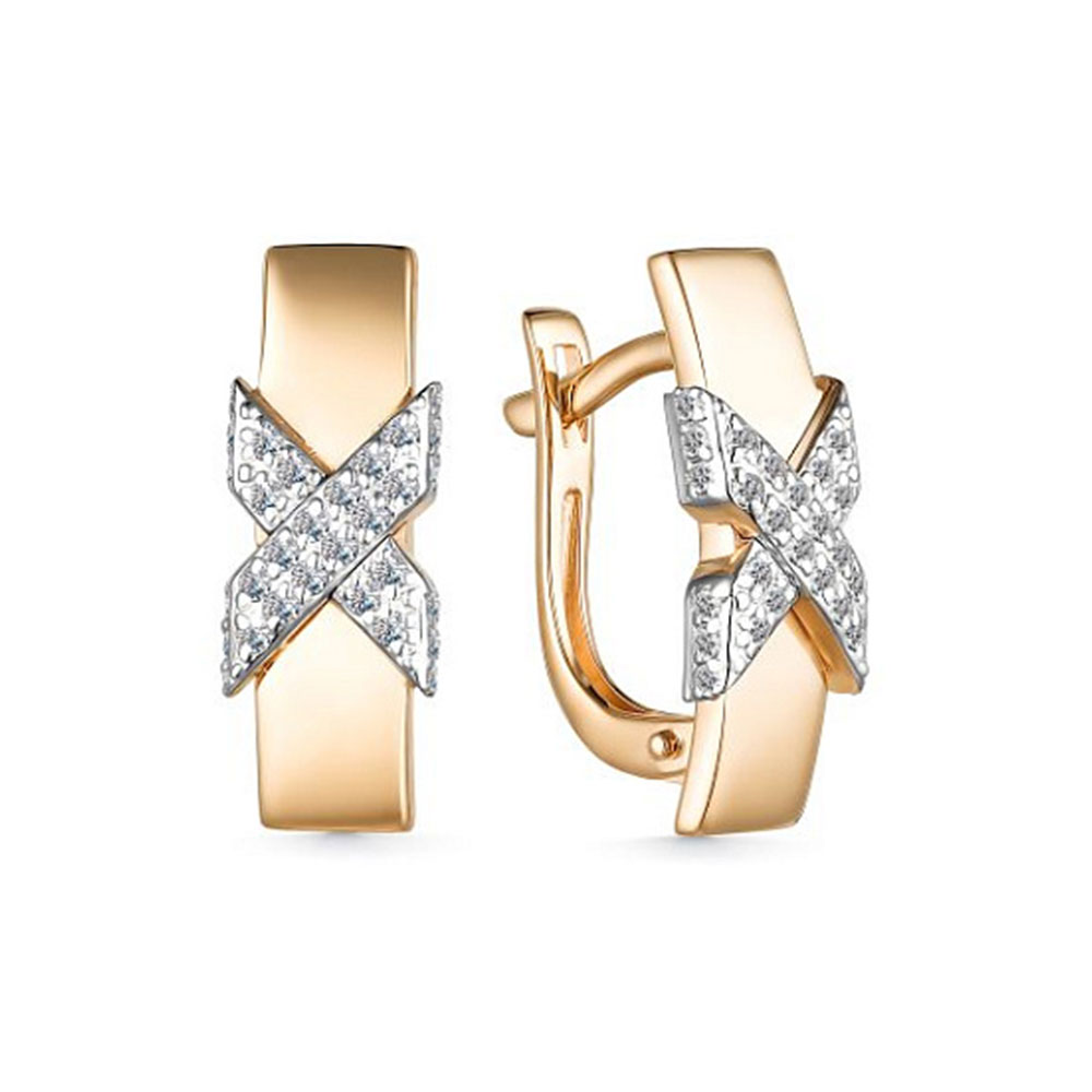 Серьги из красного золота с камнями Бриллиант