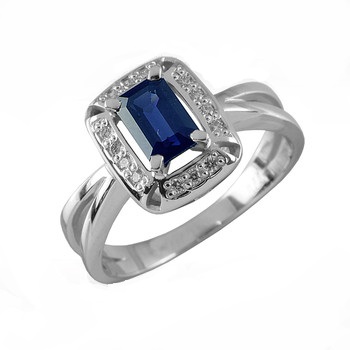 Inel din aur alb cu pietre Diamant, Safir