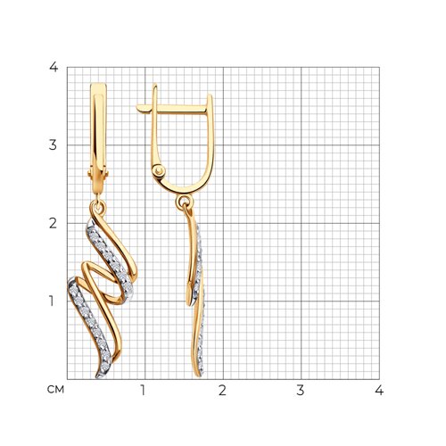 Серьги Длинные из красного золота с камнями Фианит