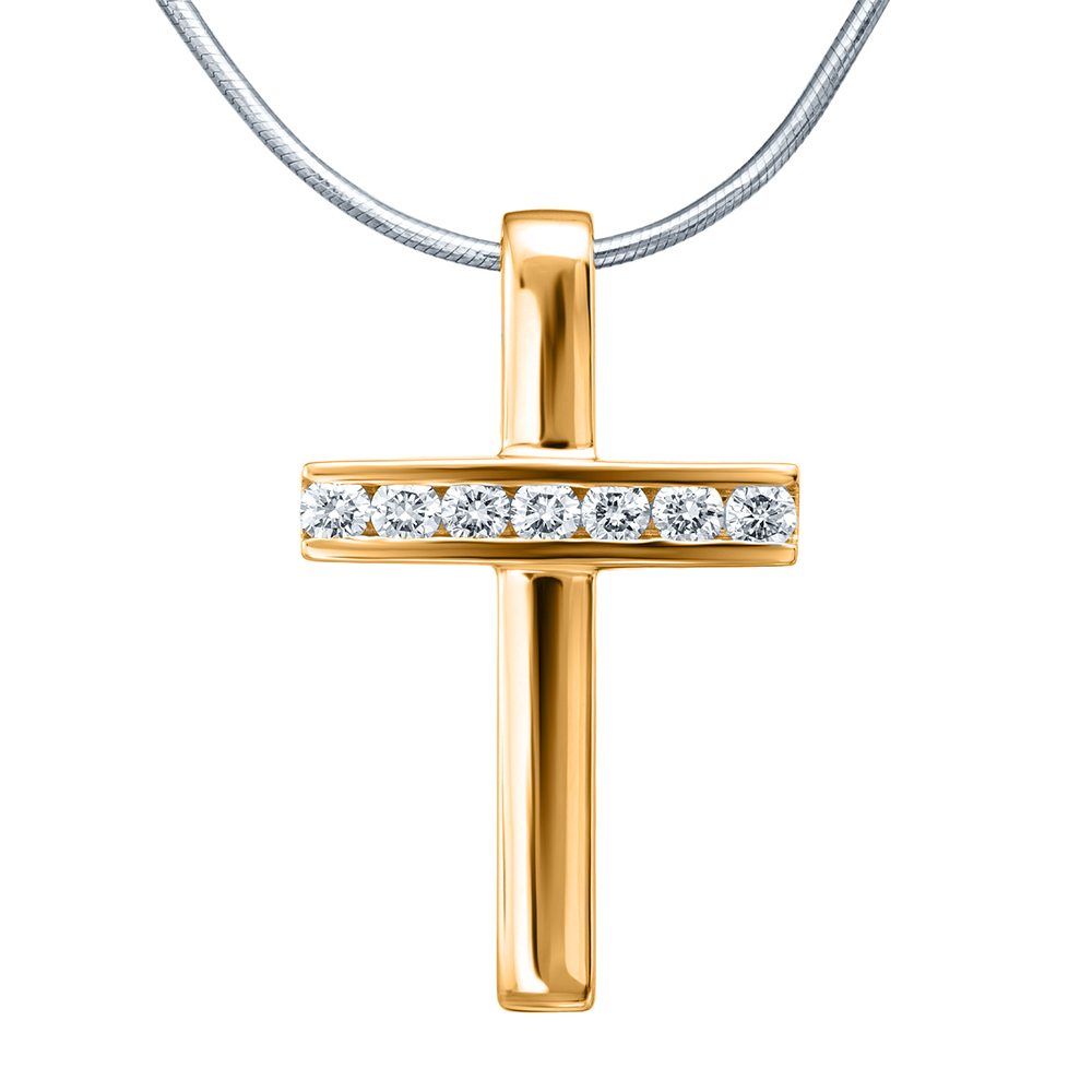 Крестик из красного золота с камнями Бриллиант