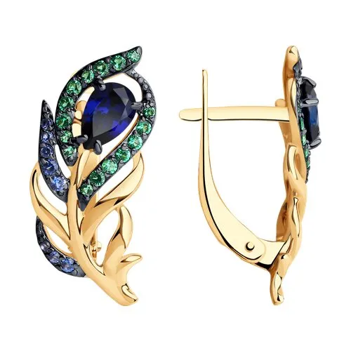 Cercei din aur roșu cu Cubic Zirconia Albastru Safir, Cubic Zirconia Verde