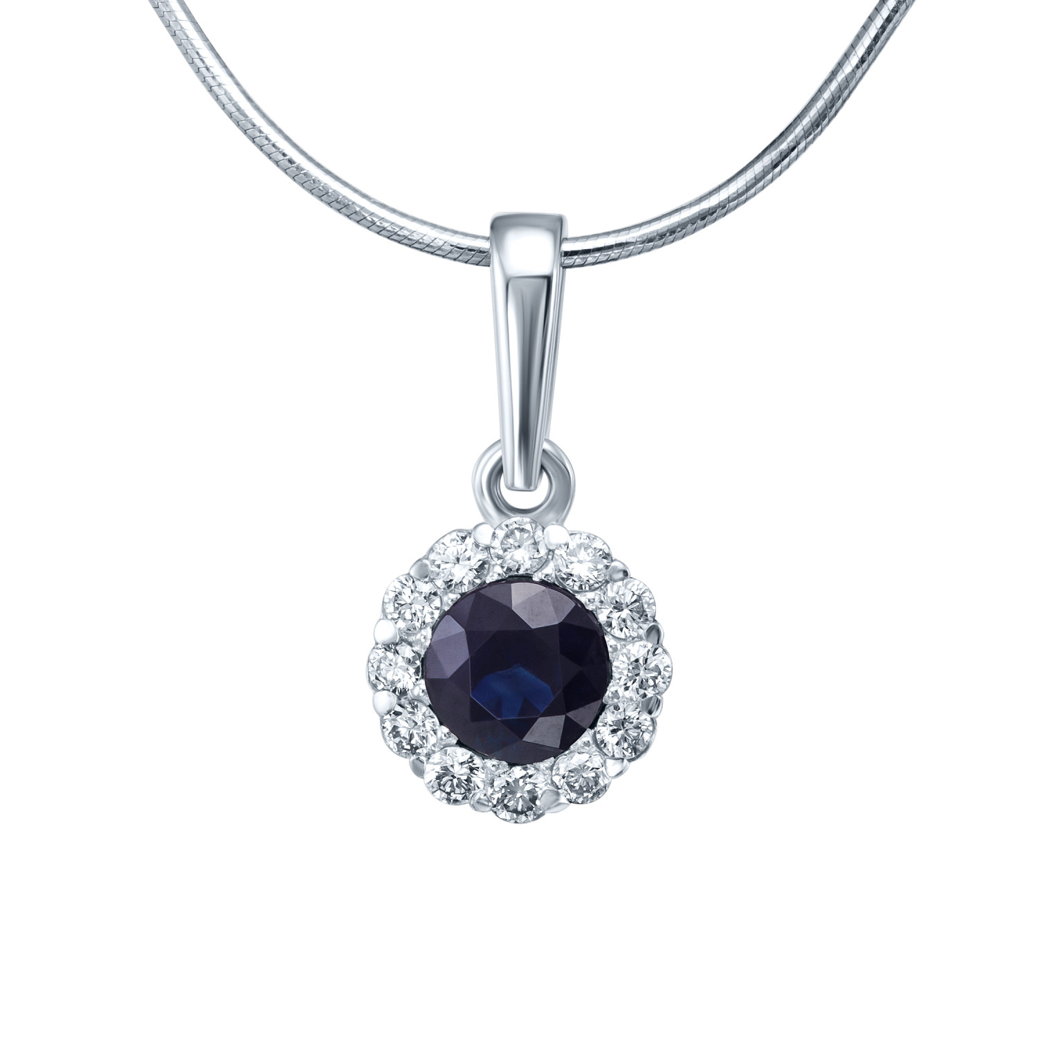 Pandantiv din aur alb cu pietre Diamant, Safir