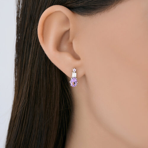 Cercei Pusete din argint  cu pietre Cubic Zirconia Incolor, Ametist