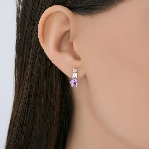 Cercei Pusete din argint cu Cubic Zirconia Incolor, Ametist