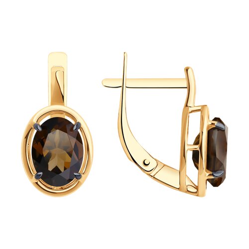 Cercei din aur roșu cu pietre Cuarț fumuriu