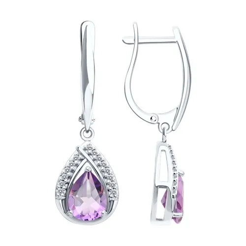 Cercei Suspendați din argint cu Cubic Zirconia Incolor, Ametist