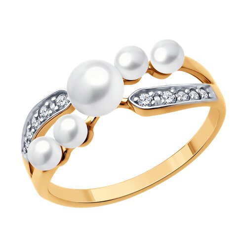 Inel din aur roșu cu pietre Cubic Zirconia Incolor, Perla Albă