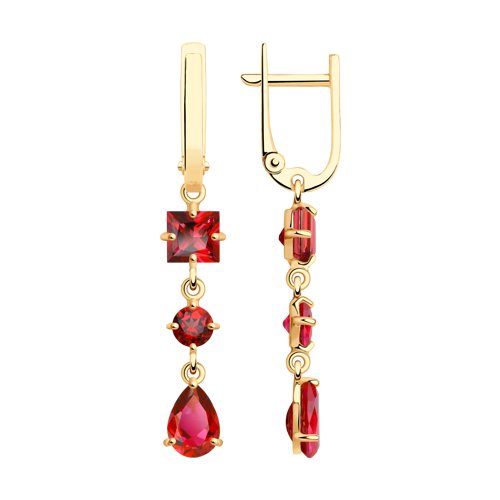 Серьги Длинные из красного золота с камнями Топаз Swarovski красный