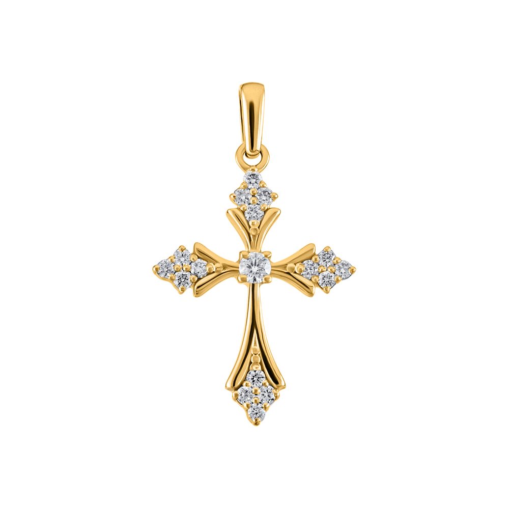 Крестик из красного золота с камнями Бриллиант