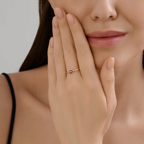 Кольцо из красного золота с камнями Бриллиант, Гранат