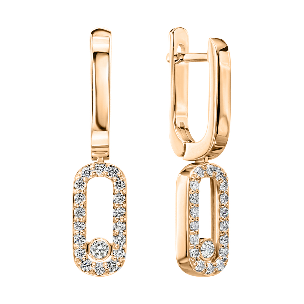 Серьги Длинные из красного золота с камнями Бриллиант