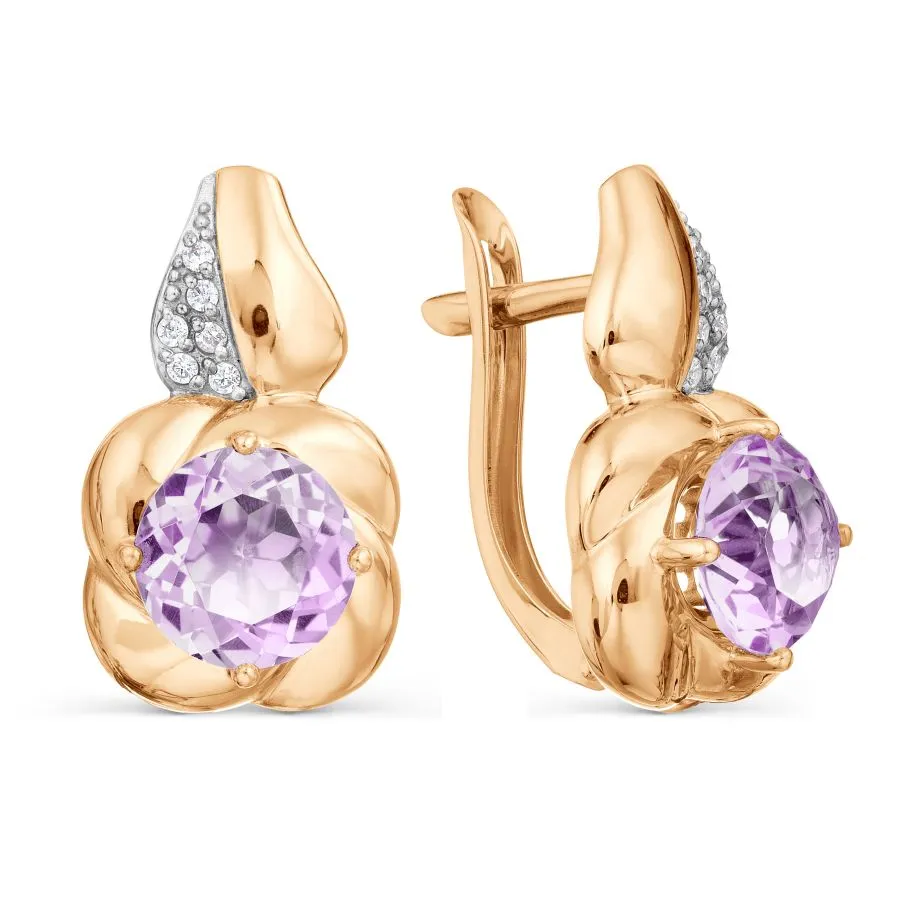 Cercei din aur roșu cu Cubic Zirconia Incolor, Ametist