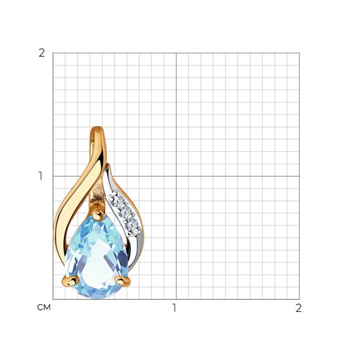 Подвеска из красного золота с камнями Фианит, Топаз голубой