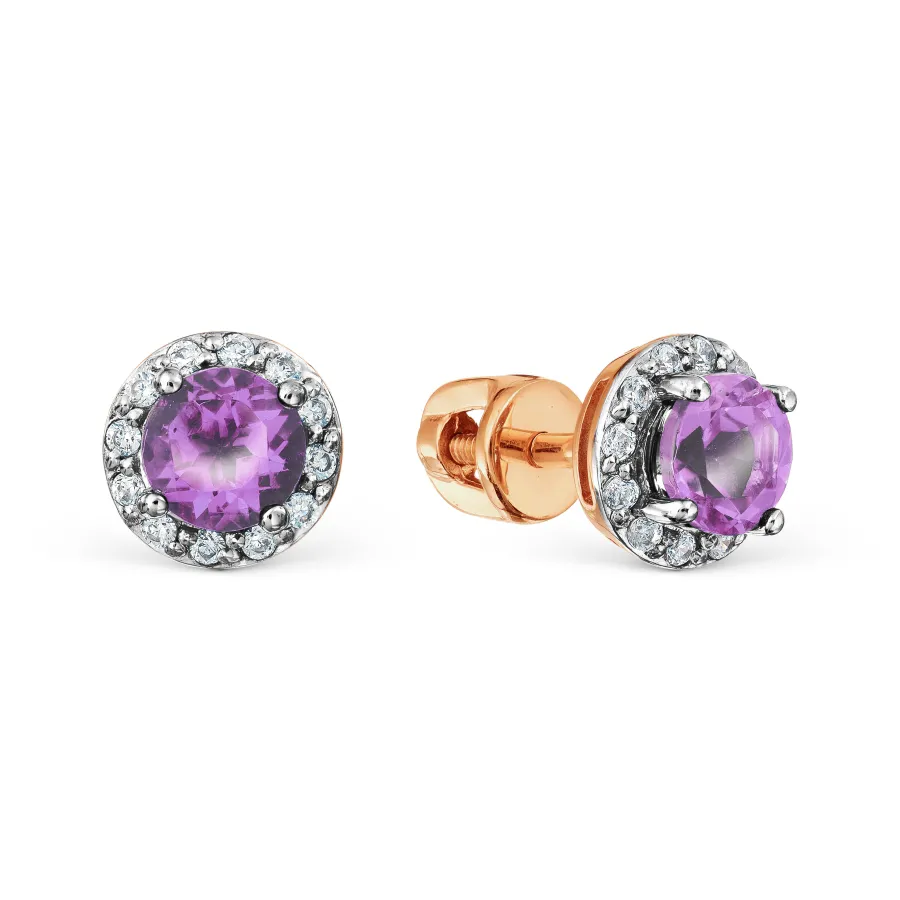 Cercei Pusete din aur roșu cu Cubic Zirconia Incolor, Ametist