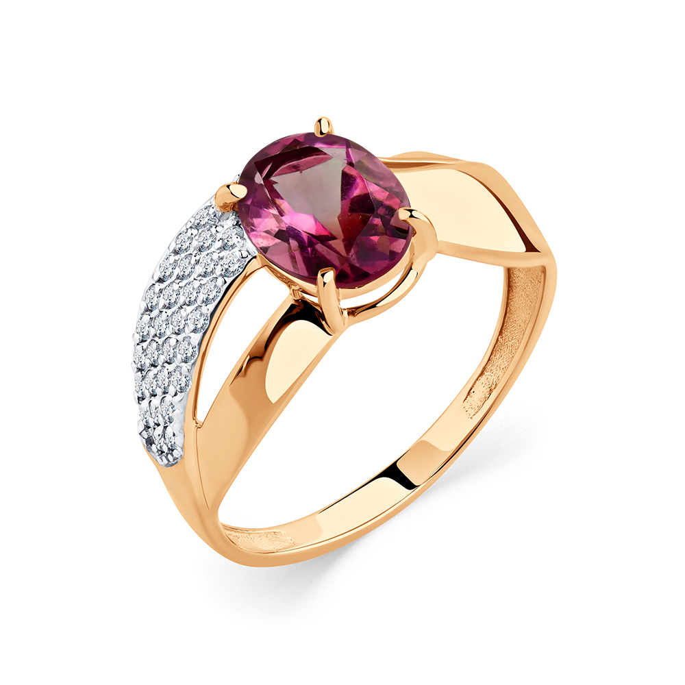 Inel din aur roșu cu pietre Cubic Zirconia Incolor, Rodolit