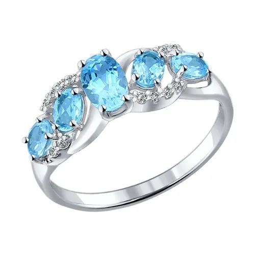 Inel din argint cu Cubic Zirconia Incolor, Topaz albastru