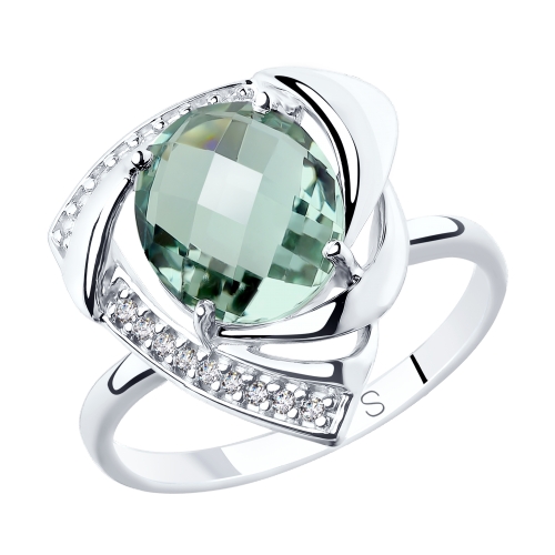 Inel din argint  cu pietre Cubic Zirconia Incolor, Cuart Verde (sint.)