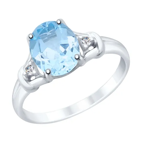 Inel din argint cu Cubic Zirconia Incolor, Topaz albastru