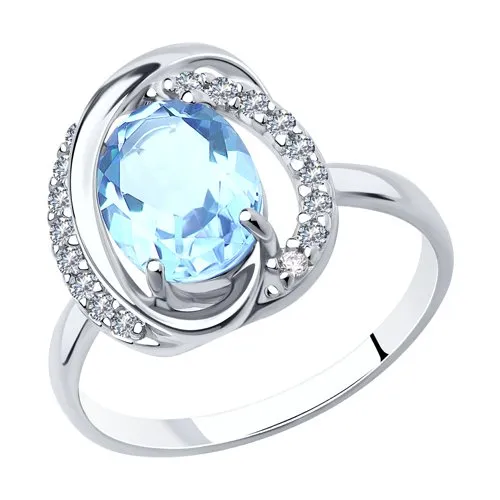 Inel din argint cu Cubic Zirconia Incolor, Topaz albastru