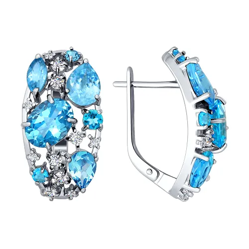 Cercei din argint cu Cubic Zirconia Incolor, Topaz albastru