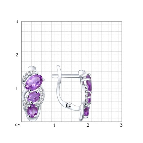 Серьги из серебра с камнями Фианит, Аметист