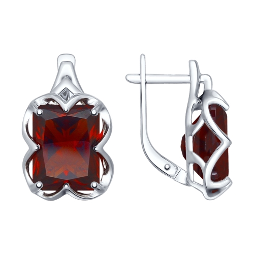 Серьги из серебра с камнями Ситал гранат (синт.)