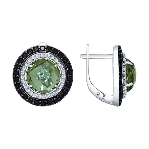 Cercei din argint cu Cubic Zirconia Incolor, Cubic Zirconia Negru și Cuart Verde (sint.)
