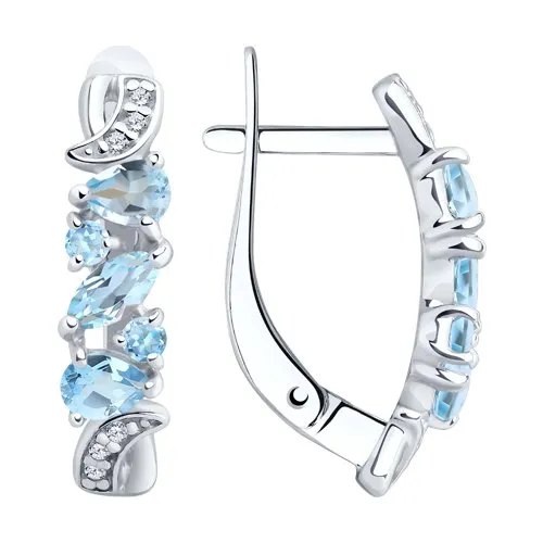 Cercei din argint cu Cubic Zirconia Incolor, Topaz albastru