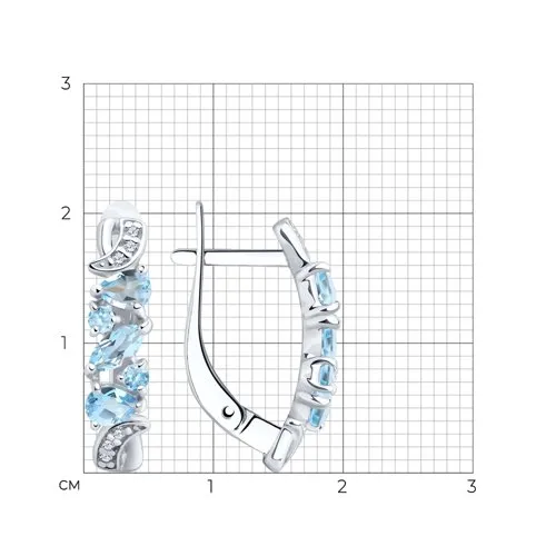 Cercei din argint cu Cubic Zirconia Incolor, Topaz albastru