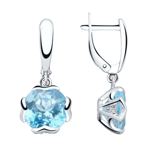 Cercei Suspendați din argint cu Cubic Zirconia Incolor, Topaz albastru